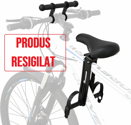 Scaun copil pentru bicicleta cu montaj pe cadru, 2-5 ani, capacitate 32 kg, cu suport pentru picioare, cu ghidon auxiliar pentru copil, negru, RESIGILAT [0]