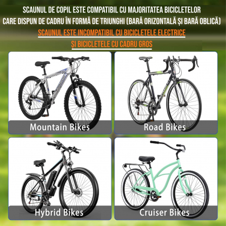 Scaun copil pentru bicicleta cu montaj pe cadru cu ghidon auxiliar pentru copil, varsta 2-5 ani, capacitate 22 kg, cu suport pentru picioare, negru [3]