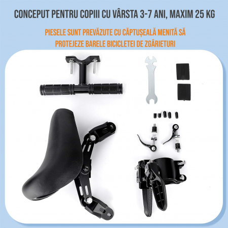 Scaun copil pentru bicicleta cu montaj pe cadru cu ghidon auxiliar pentru copil, varsta 2-5 ani, capacitate 22 kg, cu suport pentru picioare, negru [4]