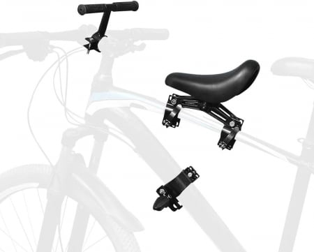 Accesorii bicicleta - Scaun copil pentru bicicleta cu montaj pe cadru cu ghidon auxiliar pentru copil, varsta 2-5 ani, capacitate 22 kg, cu suport pentru picioare, negru