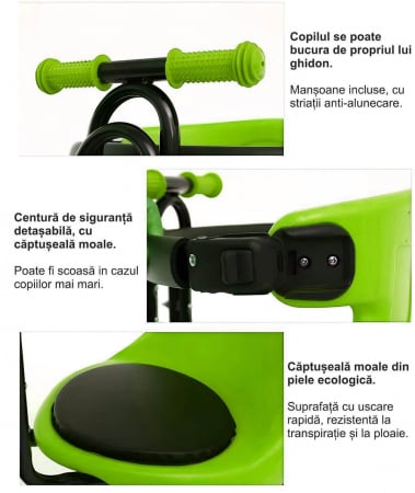 Scaun de copil pentru bicicleta cu prindere pe bara orizontala din fata, centuri de siguranta, sarcina maxima 20 kg, suport picioare [7]