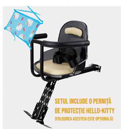 Scaun de copil pentru bicicleta cu prindere pe bara orizontala din fata, centuri de siguranta, sarcina maxima 20 kg, suport picioare, bej [5]