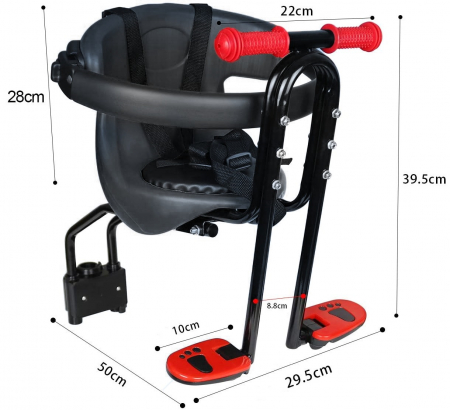 Scaun de copil pentru bicicleta cu prindere pe bara orizontala din fata, centuri de siguranta, sarcina maxima 20 kg, suport picioare [21]