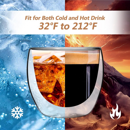 Set 2 cani pentru ceai si cafea din sticla termorezistenta transparenta, pereti dubli, 250 ml, include 2 suporturi din pluta pentru pahar [2]