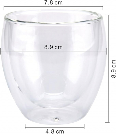 Set 2 cani pentru ceai si cafea din sticla termorezistenta transparenta, pereti dubli, 250 ml, include 2 suporturi din pluta pentru pahar [4]