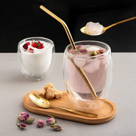 Pahare sticla dubla 250 ml fara maner cafea ceai cappuccino suport pluta [4]