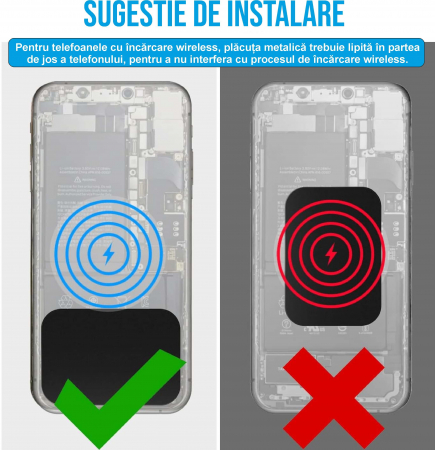 Set 4 placute metalice pentru suport magnetic de telefon, adeziv 3M, dimensiunea 4.5 x 6.5 cm, utilizare universala, negru [8]