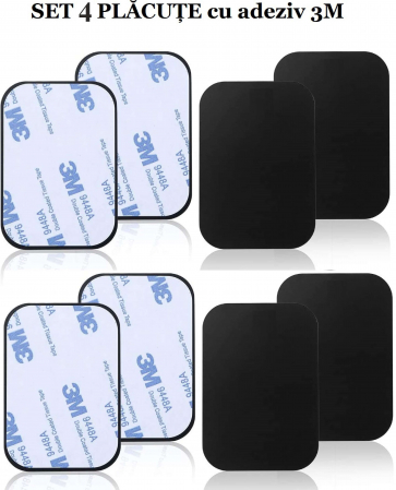 Set 4 placute metalice pentru suport magnetic de telefon, adeziv 3M, dimensiunea 4.5 x 6.5 cm, utilizare universala, negru [1]
