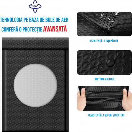 Set 30 plicuri antisoc cu bule 380x520 mm (bubble bag), impermeabile, cu lipire autoadeziva, plicuri pentru curierat, corespondenta, depozitare, Ideas4Comfort, negru [3]