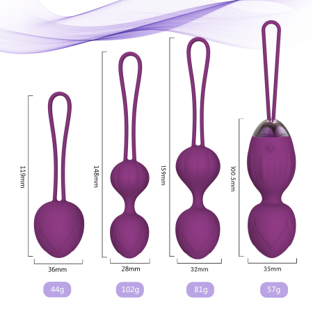 Set 4 bile Kegel vaginale din silicon medicinal, cu telecomanda, rezistente la apa, cu masca dantelata, panglica satinata de ochi, lenjerie din plasa elastica incluse [2]