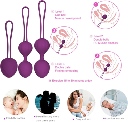 Set 4 bile Kegel vaginale din silicon medicinal, cu telecomanda, rezistente la apa, cu masca dantelata, panglica satinata de ochi, lenjerie din plasa elastica incluse [9]
