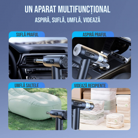 Set aspirator portabil cu suflanta aer, reincarcabil USB, 6000mAh, afisaj LED, 3 viteze, 9x capete adaptoare, 2x filtre HEPA, negru [1]