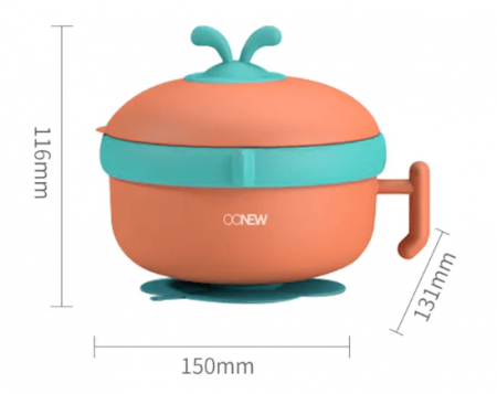 Set caserola pentru hrana copii 3 in 1, 400 ml, din plastic BPA-free si otel inoxidabil 316, bol mutifunctional pentru bebelusi (turcoaz/portocaliu) [2]