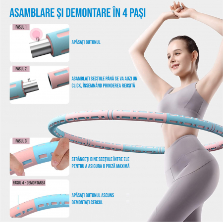 Set cerc fitness Hula Hoop pentru antrenament gimnastica si slabit, 90 cm, Ideas4Comfort, 5 benzi elastice pentru sport [3]