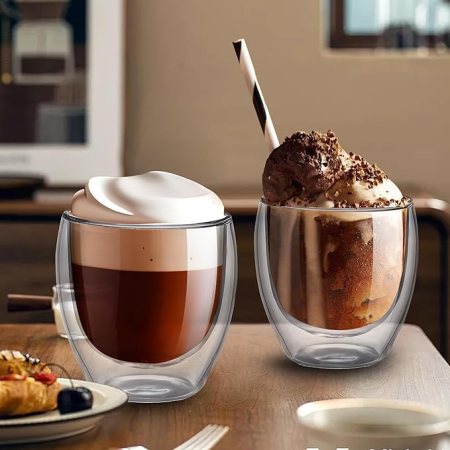 Pahare sticla dubla 250 ml fara maner cafea ceai cappuccino suport pluta [12]