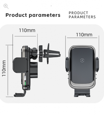 Suport auto cu incarcator wireless, Ideas4Comfort, fixare in grila de ventilatie sau ventuza de bord, cu touch sensor, universal Android si iOS, wireless charger incarcare maxim 15W [2]