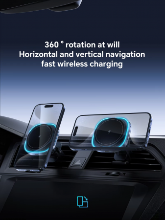 Suport auto cu incarcator wireless, Ideas4Comfort, fixare in grila de ventilatie sau ventuza de bord, cu touch sensor, universal Android si iOS, wireless charger incarcare maxim 15W [4]