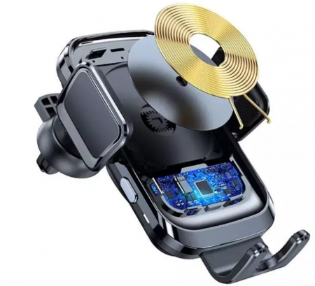 Suport auto cu incarcator wireless, Ideas4Comfort, fixare in grila de ventilatie sau ventuza de bord, cu touch sensor, universal Android si iOS, wireless charger incarcare maxim 15W [7]