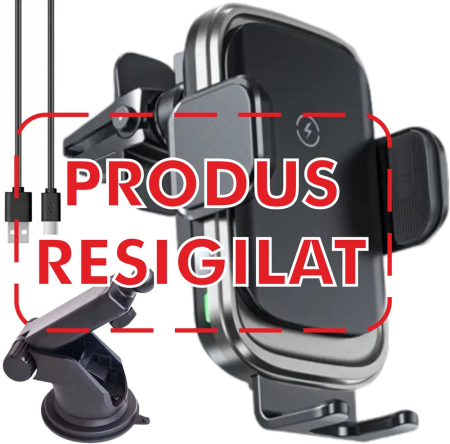 Accesorii telefon - Suport auto cu incarcator wireless, Ideas4Comfort, fixare in grila de ventilatie sau ventuza de bord, cu touch sensor, universal Android si iOS, wireless charger incarcare maxim 15W, RESIGILAT