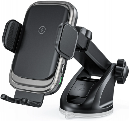 Suport auto cu incarcator wireless, Ideas4Comfort, fixare in grila de ventilatie sau ventuza de bord, cu touch sensor, universal Android si iOS, wireless charger incarcare maxim 15W [3]