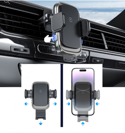Suport auto cu incarcator wireless, Ideas4Comfort, fixare in grila de ventilatie sau ventuza de bord, cu touch sensor, universal Android si iOS, wireless charger incarcare maxim 15W [8]