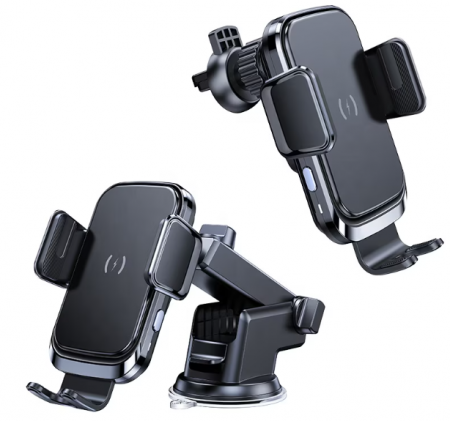 Suport auto cu incarcator wireless, Ideas4Comfort, fixare in grila de ventilatie sau ventuza de bord, cu touch sensor, universal Android si iOS, wireless charger incarcare maxim 15W [1]