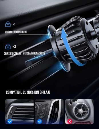 Suport de telefon cu MagSafe pentru masina, 20 de magneti puternici, suport magnetic pentru grila de ventilatie auto, rotative, compatibil cu iPhone 17 16 15 14 13 Pro Plus Max - Copie [3]