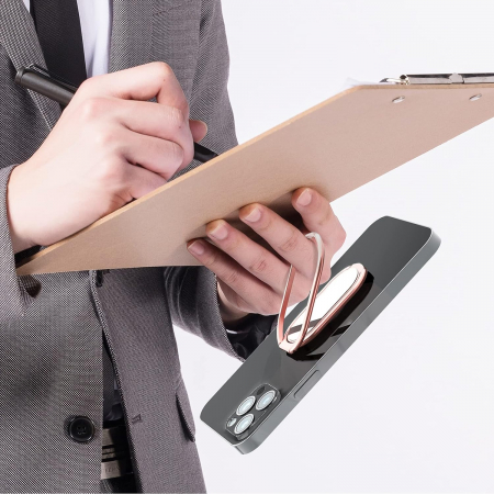 Inel pentru telefon cu suport magnetic, compact, cu functia stand de birou si agatatoare, adeziv 3M, rotativ 360⁰, universal, negru/argintiu/roz [4]
