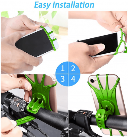 Suport telefon universal pentru bicicleta, din silicon, rotativ 360⁰, montaj pe ghidon, compatibil bicicleta, carut, trotineta, scuter, negru [4]