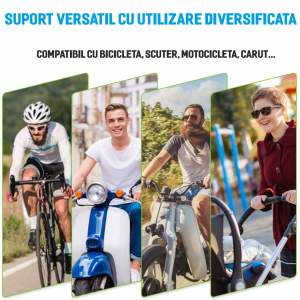 Suport telefon universal pentru bicicleta, din silicon, rotativ 360⁰, montaj pe ghidon, compatibil bicicleta, carut, trotineta, scuter, negru [8]
