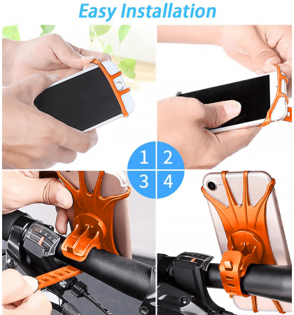 Suport telefon universal pentru bicicleta, din silicon, rotativ 360⁰, montaj pe ghidon, compatibil bicicleta, carut, trotineta, scuter, negru [4]