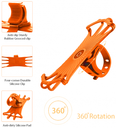 Suport telefon universal pentru bicicleta, din silicon, rotativ 360⁰, montaj pe ghidon, compatibil bicicleta, carut, trotineta, scuter, negru [5]