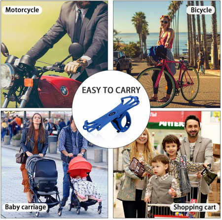 Suport telefon universal pentru bicicleta, din silicon, rotativ 360⁰, montaj pe ghidon, compatibil bicicleta, carut, trotineta, scuter, negru [7]
