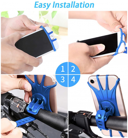 Suport telefon universal pentru bicicleta, din silicon, rotativ 360⁰, montaj pe ghidon, compatibil bicicleta, carut, trotineta, scuter, negru [3]