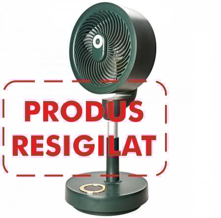 Produse resigilate - Ventilator cu picior reglabil pe inaltime, Ideas4Comfort, rotativ, portabil, telecomanda, reincarcabil USB, acumulatori 10000mAh, cu talpa rotunda, verde - RESIGILAT