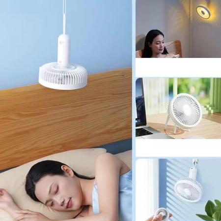 Ventilator cu trepied si carlig-suport rotativ, portabil, telVentilator portabil cu telecomanda si lampa LED, reincarcabil USB, 4 viteze, putere 8W, acumulatori 4000mAh, pentru birou, dormitor, terasa [3]