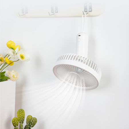Ventilator cu trepied si carlig-suport rotativ, portabil, telVentilator portabil cu telecomanda si lampa LED, reincarcabil USB, 4 viteze, putere 8W, acumulatori 4000mAh, pentru birou, dormitor, terasa [5]