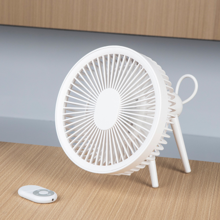 Ventilator cu trepied si carlig-suport rotativ, portabil, telVentilator portabil cu telecomanda si lampa LED, reincarcabil USB, 4 viteze, putere 8W, acumulatori 4000mAh, pentru birou, dormitor, terasa [8]