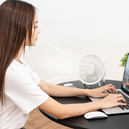 Ventilator cu trepied si carlig-suport rotativ, portabil, telVentilator portabil cu telecomanda si lampa LED, reincarcabil USB, 4 viteze, putere 8W, acumulatori 4000mAh, pentru birou, dormitor, terasa [6]