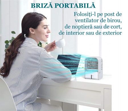 Ventilator cu umidificare portabil Ideas4Comfort, reincarcabil USB, 3 viteze, 2 moduri pulverizare, rezervor apa 330 ml, 6.5 W, autonomie 6 ore (alb/verde) [3]