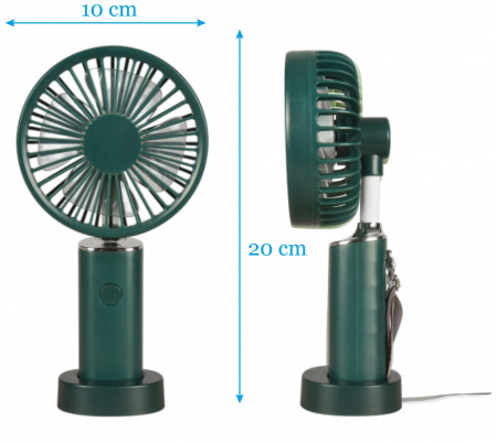 Ventilator de mana, portabil, 3 trepte ventilatie, incarcare USB, acumulator 1200 mAh, 2 W, verde [1]