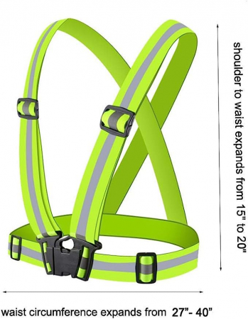Bretele reflectorizante elastice cu benzi de semnalizare, ajustabila, marime universala, unisex, pentru ciclism sau sporturi nocturne, Ideas4Comfort, verde [2]