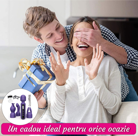 Vibrator cu ecran LED digital, 4 trepte intensitate, 10 moduri de vibratie, cu 3 adaptoare pentru clitoris, punctul G si mameloane, masca dantelata, panglica satinata de ochi, lenjerie din plasa [2]