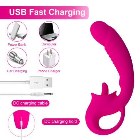 Vibrator dublu cu limba, GABOS, cu 10 moduri de vibratii, silicon medical, reincarcabil USB, rezistent la apa, jucarie sexuala, cu masca dantelata, panglica satinata de ochi [4]