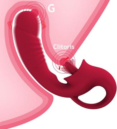 Vibrator dublu cu limba, GABOS, cu 10 moduri de vibratii, silicon medical, reincarcabil USB, rezistent la apa, jucarie sexuala, cu masca dantelata, panglica satinata de ochi [7]