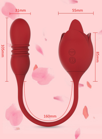 Vibrator dublu pentru femei, trandafir cu suctie, stimulator clitoris, anus si punctul G, poratbil, 10 tipuri vibratii, rezistent la apa, include masca dantelata, panglica satin si costum plasa [5]