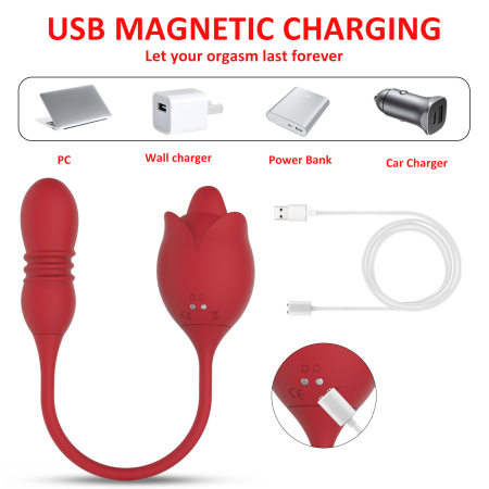 Vibrator dublu pentru femei, trandafir cu suctie, stimulator clitoris, anus si punctul G, poratbil, 10 tipuri vibratii, rezistent la apa, include masca dantelata, panglica satin si costum plasa [4]