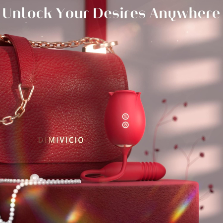 Vibrator dublu pentru femei, trandafir cu suctie, stimulator clitoris, anus si punctul G, poratbil, 10 tipuri vibratii, rezistent la apa, include masca dantelata, panglica satin si costum plasa [9]