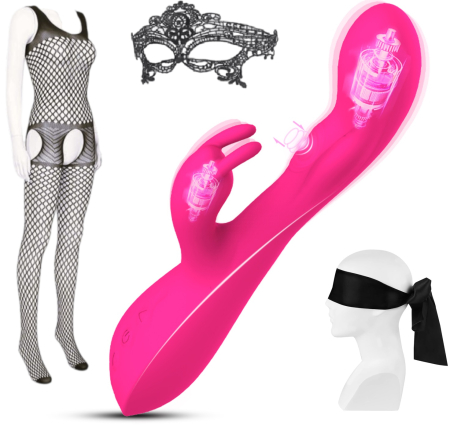 Erotica - Vibrator Iepuras 23 cm din silicon medicinal, GABOS, cu 10 moduri de vibratii, reincarcabil USB, rezistent la apa, jucarie sexuala femei, cupluri