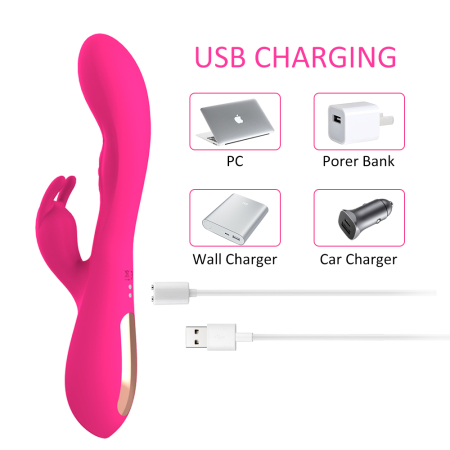 Vibrator Iepuras 23 cm din silicon medicinal, GABOS, cu 10 moduri de vibratii, reincarcabil USB, rezistent la apa, jucarie sexuala femei, cupluri [1]